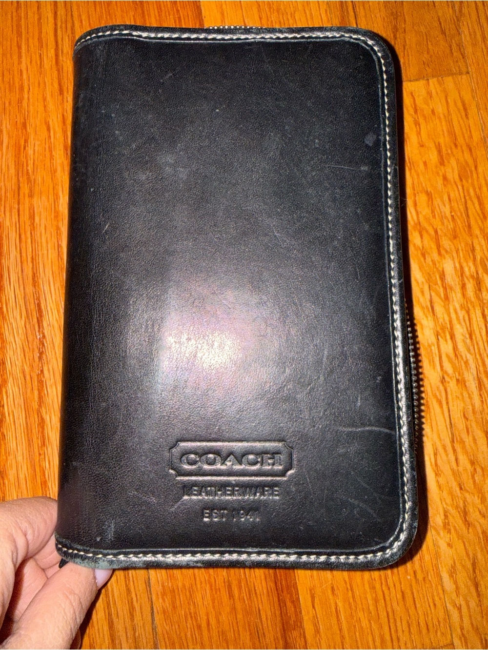 Coach black leather zip-around organizer planner or travel wallet PDA case
